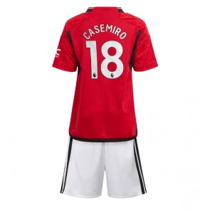 Manchester United Casemiro #18 Hjemmebanesæt Børn 2023-24 Kort ærmer (+ korte bukser)